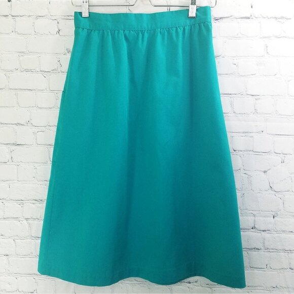 Vintage 1970s Teal A-Line Midi Skirt Button Front Large Pockets USA Made - Picture 11 of 11
